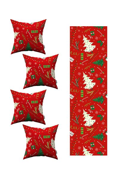 Cango Home New Year Themed 4'Er Shatar Throw Pillow Cover 1 Runner Set 4Kmbs-Rs-Cgh297