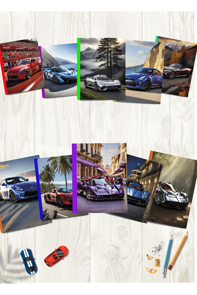YAPAY ZEKA SANAT مجموعة دفاتر ملاحظات للسيارات الرياضية العالمية مكونة من 10 قطع