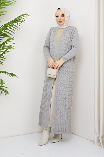Pamuk Butik Women's Full Length Knitted Patterned Hijab Cardigan