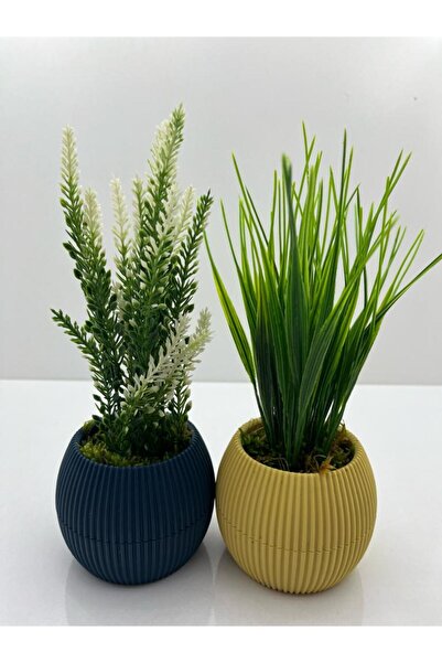 Trend KenT Mini Saksıda 2'li SARI-LACİVERT Gerçek Yosunlu Yapay Çiçek Aranjma...