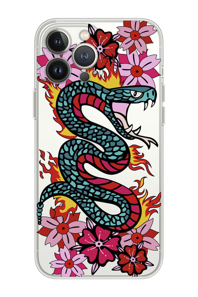 shoptocase iPhone 14 Pro Max Compatible Floral Snake Design Premium Transpare...