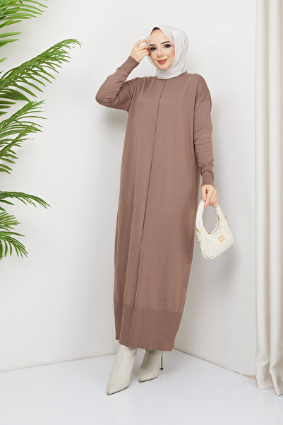 Pamuk Butik Γυναικείο Πλεκτό Φόρεμα Mercerized Χωρίς Πουπουλένια Sütlükahve