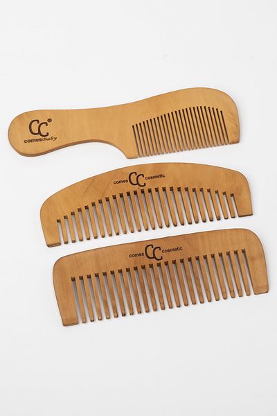 ComesBeauty 3-Piece Boxwood Comb Set 100% Natural (Mother Baby Child Set) Handle + Sparse Tooth Set