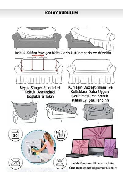 Genel Markalar Güzelevim Likralı Pitikare Desen Koltuk Kılıfı 3 3 1 1 Elastik Koltuk Örtüsü Gzl00000364