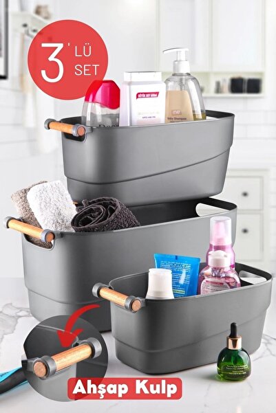 Open Home Concept Набір з 3 штук антрацитового кольору з дерев'яними ручками ...