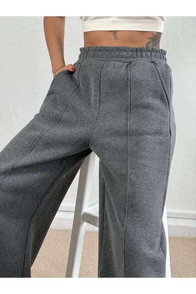 minaaise Anthracite Wide Cut Elastic Waist Raised Sweatpants 26237