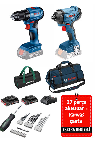 Bosch Promix Set Gdr 180 li Ve Gsr 180 li Şarjlı Matkap Bosch Darbeli Vidalama Somun Sıkma + Çift Akülü