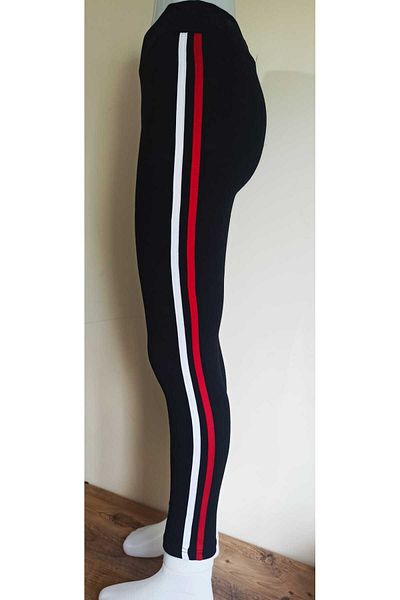 Noname Balanne Women's Black Side Red and White Striped Ribbed Fabric Leggings - Autumn / Winter