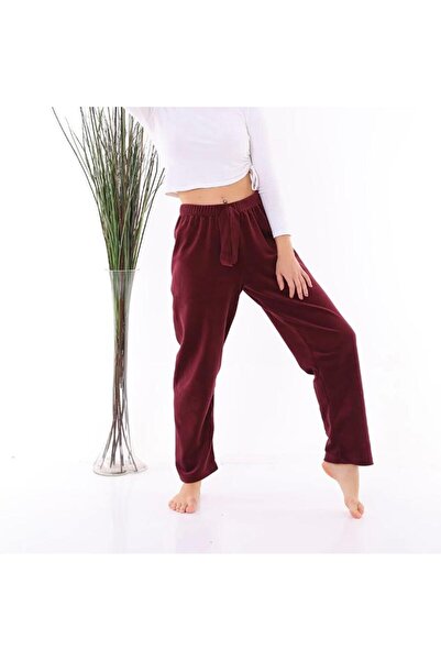 Kadın Bordo Kadife Pijama Altı