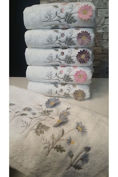 Nurpak Bamboo 3D Embroidered Towel Set 6 Pieces 50x90cm Wild Flower Boxed