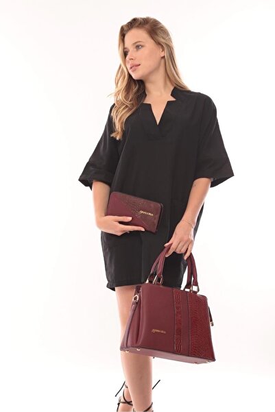 Pandora Bags مجموعة حقيبة ومحفظة باللون العنابي من ألفا موديل