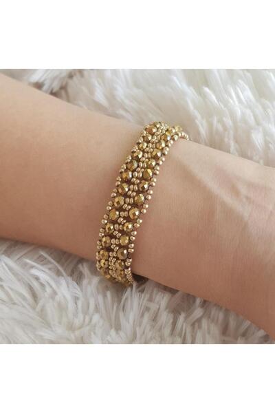 Handmade By HLY سوار كريستال ذهبي مصنوع يدويًا