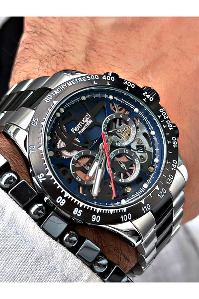 Ferrucci Silver Black Color Functions Active Men's Wrist Watch + BRACELET GIFT