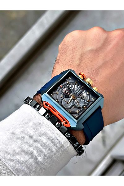 Ferrucci Navy Blue Color Square Model Sports Silicone Men's Wrist Watch + BRACELET GIFT