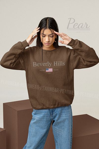 Pear Wear Дамски суитчър с 3 нишки с щампи Beverly Hills