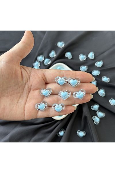 Bijumix Aksesuar 15 bucăți 15 mm mărgele perforate cu figuri de inimă de culoare albastră pentru realizarea de mărgele de colier