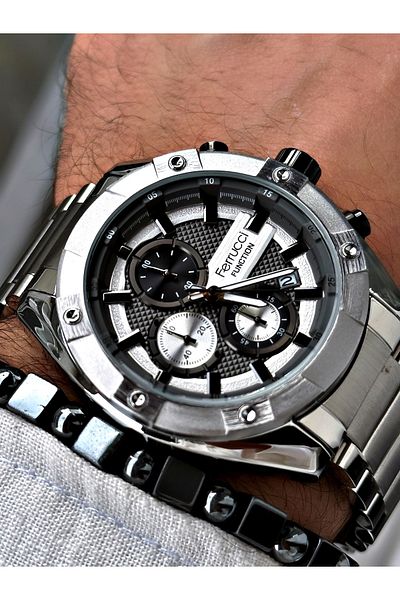 Ferrucci Silver Color Functions Active Steel Men's Wrist Watch + BRACELET WITH GIFT