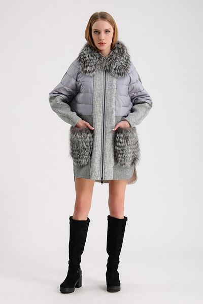 Leather Club Gray Arjante Cashmere Coat with Fur Accessories