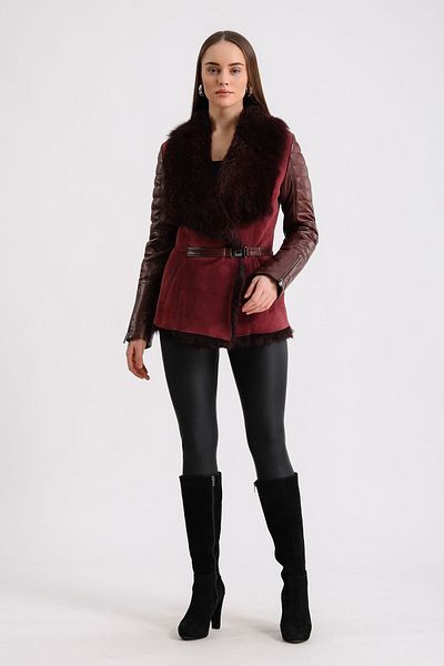 Leather Club Tuscan Fur Coat with Dark Red Accessories