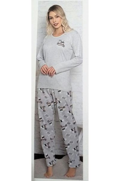 Miss Melina Set pijama femei cu mânecă lungă bumbac GRIU