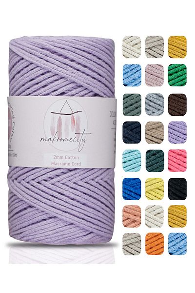 Makromecity Premium Koton Cotton Macrame Twine Lilac 200 gr 150 Yards 2mm Βαμβακερή Αλυσίδα Μακραμέ Τσάντα Σχοινί Supla Twine