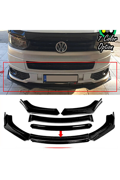 MKG Otomotiv VW Transporter uyumlu Siyah Renkli Şeritli Dilli Ön Lip 4 Prç Pa...