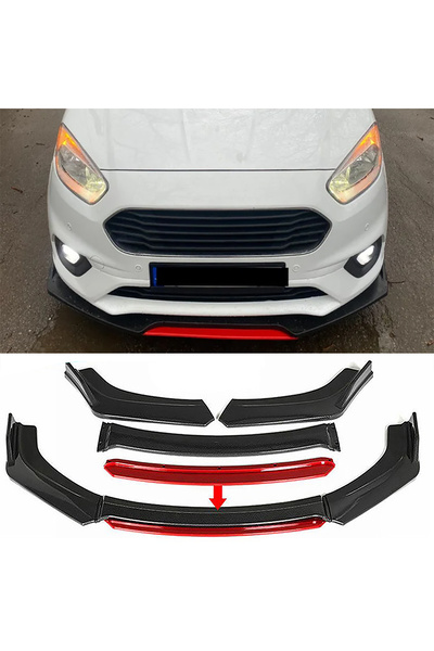 MKG Otomotiv Ford Tourneo Courier Kırmızı Renkli Şeritli Dilli Ön Lip 4 Prç P...