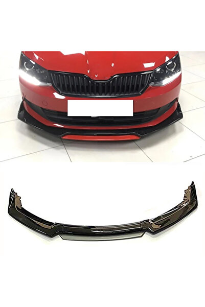 MKG Otomotiv Skoda Fabia uyumlu  Gri Renkli Şeritli Dilli Ön Lip 4 Prç Parlak...