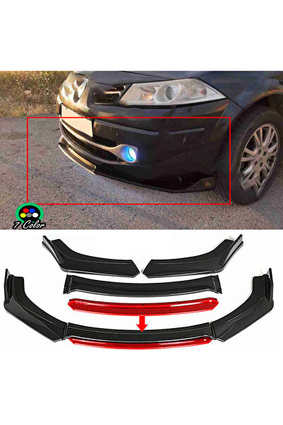 MKG Otomotiv Renault Megane Mk2 Kırmızı Renkli Şeritli Dilli Ön Lip 4 Prç Par...