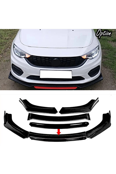 MKG Otomotiv Fiat Egea Tipo Siyah Renkli Şeritli Dilli Ön Lip 4 Prç Parlak Si...