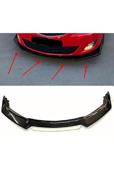 MKG Otomotiv Opel Astra J Beyaz Renkli Şeritli Dilli Ön Lip 4 Prç Parlak Siya...