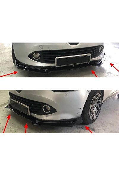 MKG Otomotiv Renault Clio 4 Mk4 Kırmızı Renkli Şeritli Dilli Ön Lip 4 Prç Parlak Siyah ABS 2012 - 2019