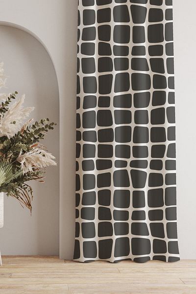 AYSHOME Ays Home Geometric Pattern Dark Gray Background Curtain