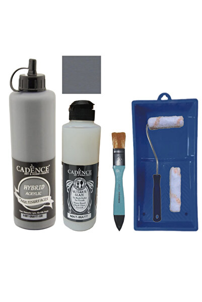 Cadence Mobilya Boyası-Cadence Multisurface H-081 Grafiti Gri 500Ml Ultimate Vernik Mat 250Ml Saten Rulo Set