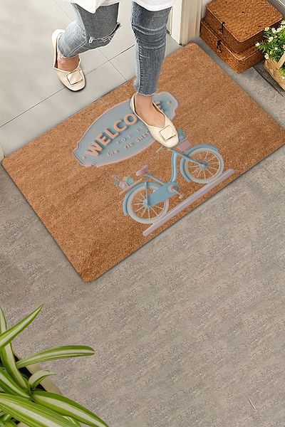 Valerine Life Rustic Blue Pink Bicycle Welcome Door Mat 45x70cm