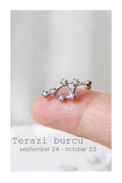 Yıldız Haritası Terazi Kristal Zirkon Çelik Helix Piercing Küpe 12 Takımyıldızı (ÖZEL GÜN HEDİYESİ)