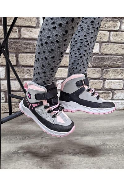 Bukond Cizme confortabile pentru copii pentru sport în aer liber, cu șireturi, cu velcro, cu blană în interior