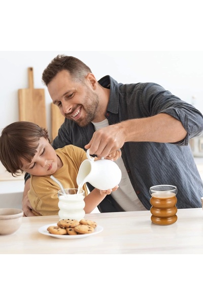 Yenigeldi 4 Pieces of Knotted Cups (4 PCS GLASS STRAWS, 1 PIECE STRAW BRUSH) Heat Resistant Wavy Cups