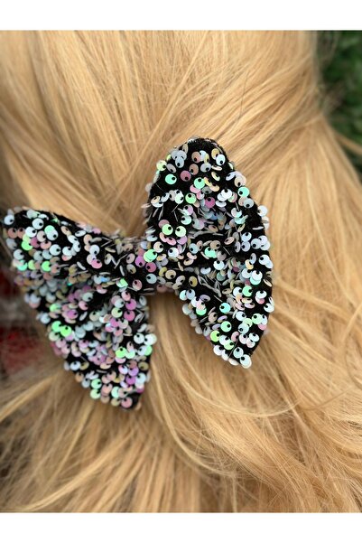 QUEEN AKSESUAR New trend luxury shiny lights up rotary hologram white sequin black velvet big bow metal clip buckle