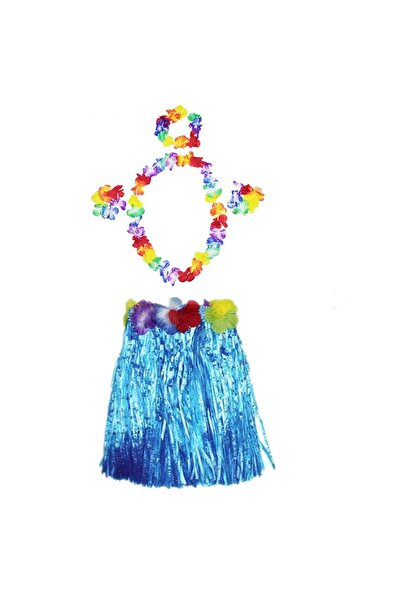 Vipfoni Hawaiian Luau Aloha Blue Tassel Skirt and Necklace Set - Adult and Ch...