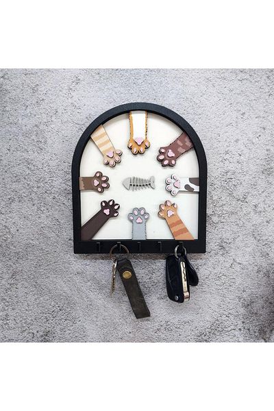 CajuArt Cat and Fish Patterned Colorful Keychain Wall Decor - Hanger