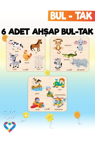 esatoys Eğitici 6 Adet Bul-Tak Oyuncak