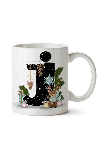 ART HEDİYE كوب مطبوع عليه حرف J لعيد الميلاد المجيد للعام الجديد