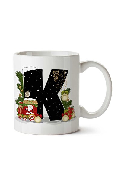 ART HEDİYE كوب مطبوع عليه حرف K مخصص لعيد الميلاد المجيد للعام الجديد