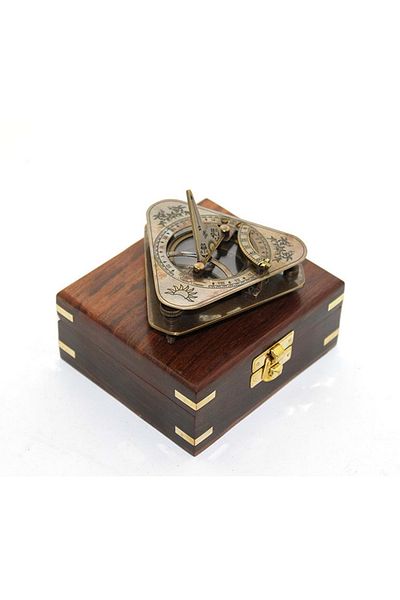 hediyeconcepti Antique Brass London Wooden Boxed Sun Compass