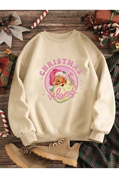 mercoledi Hanorac oversize unisex alb cu imprimeu cu Moș Crăciun