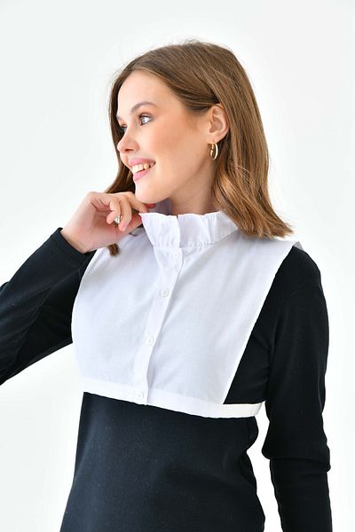 mirach White Wavy Stand Collar Shirt Collar with Ruffle Detail Hijab Collar Shirt Collar