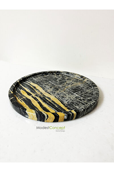 Modestmar Doğal Mermer Yuvarlak Düzenleyici, Yuvarlak Tepsi, Nero Picasso Tep...