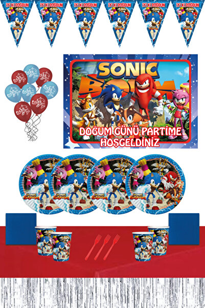 Parti Karnavalı Sonic Boom 35x50 Afişli Masa Etekli 16 Kişilik Doğum Günü Par...