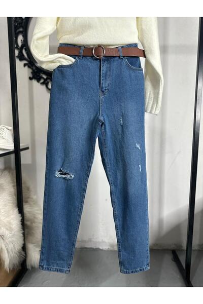 DELİ DOLU MODA Pantaloni de damă, cu talie înaltă, blugi mom rupti